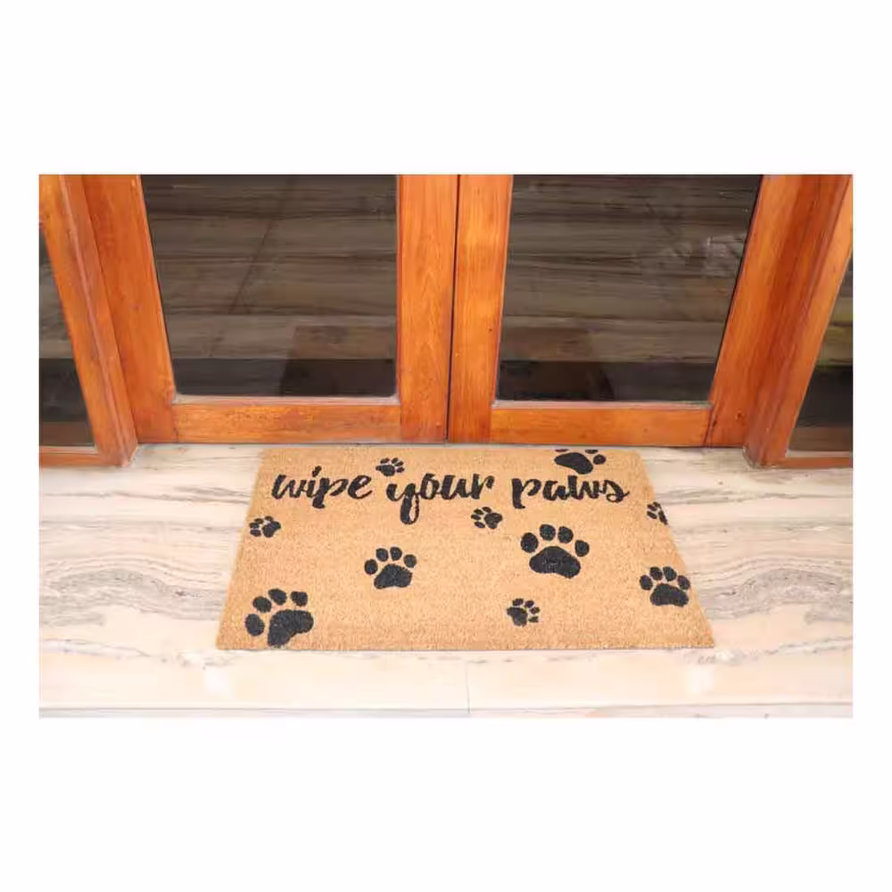 StyleWell Wipe Your Paws Black 24 in. x 36 in. Coir Door Mat