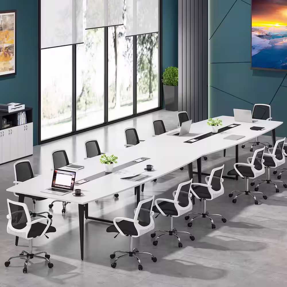 None Cassey 94.4 in. Rectangle White Engineered Wood Computer Desk Conference Table Meeting Seminar Table