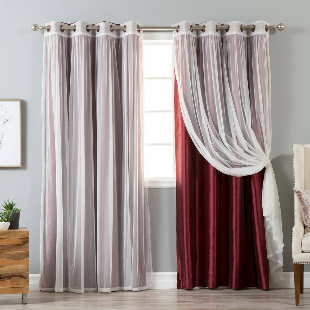 Best Home Fashion 84 in. L uMIXm Tulle and Burgundy Faux Silk Blackout Curtain (4-Pack)