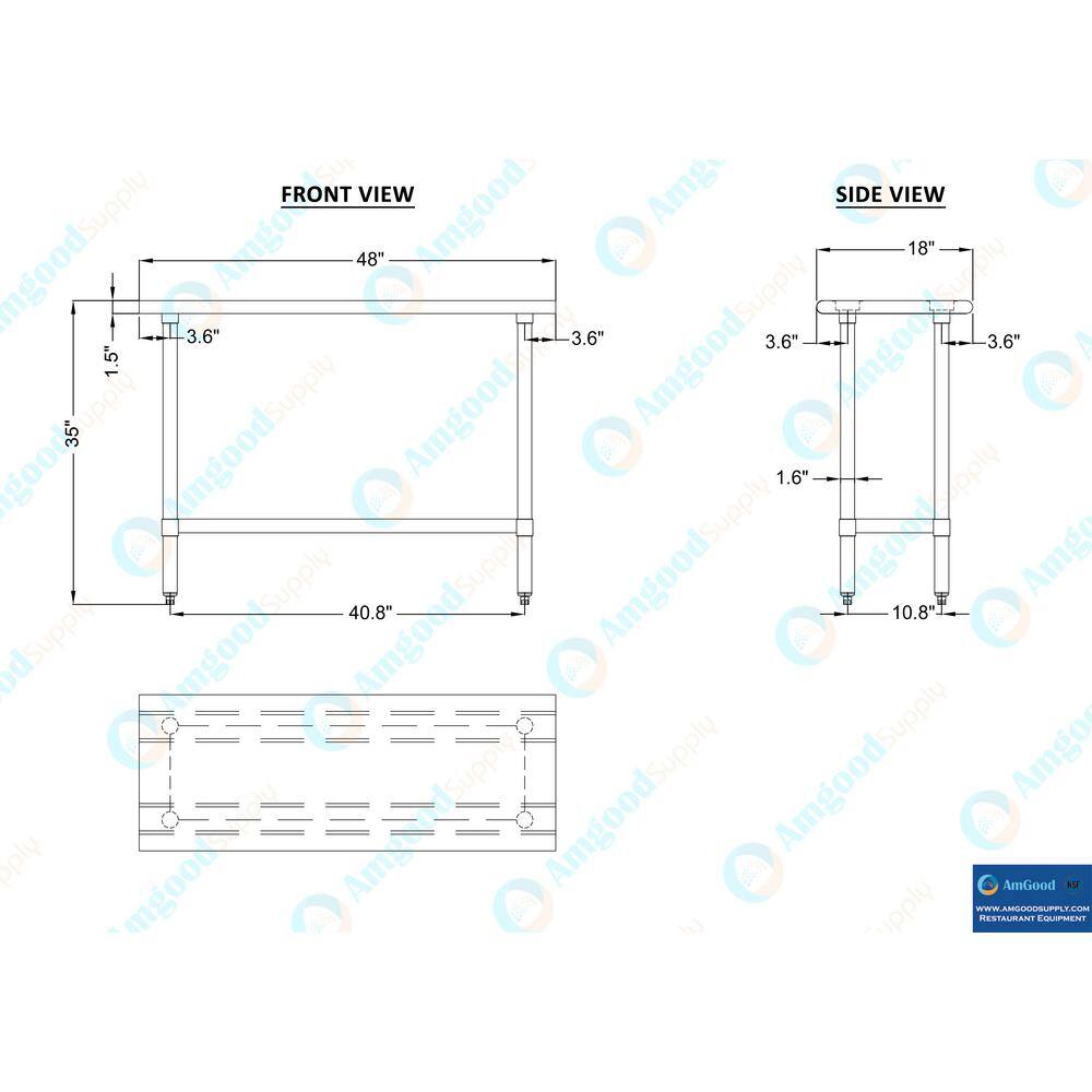 AMGOOD 18 in. x 48 in. Stainless Steel Kitchen Utility Table with Adjustable Bottom Shelf