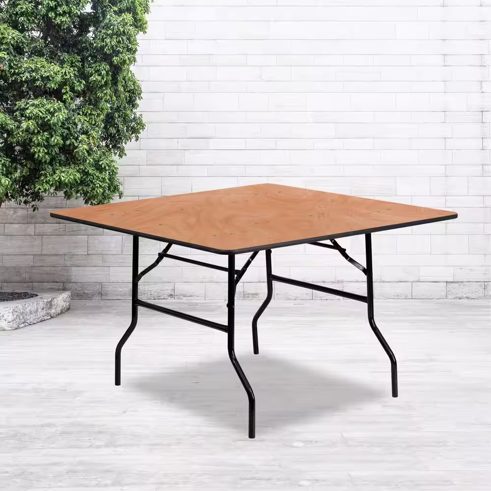 None 48 in. Natural Wood Tabletop Metal Frame Folding Table
