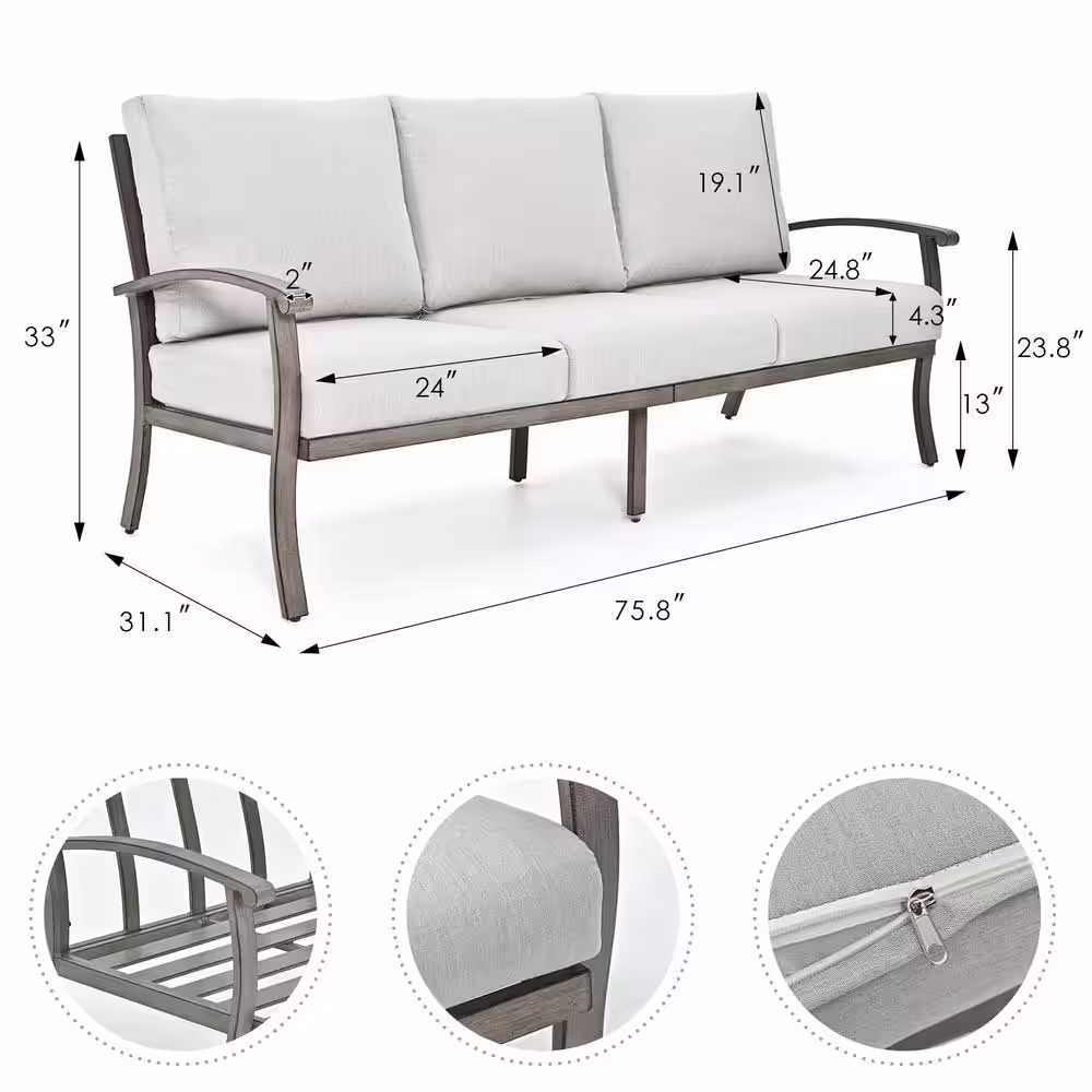 None 5-Person Aluminum Patio Conversation Set with Coffee Table and Light Gray Cushions