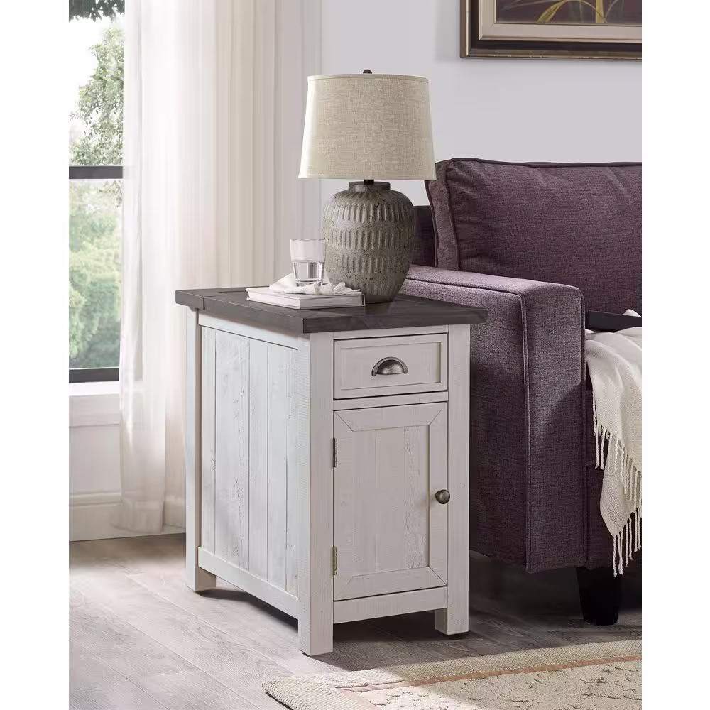 Martin Svensson Home Monterey 16 in. White and Grey Chairside End Table with Power