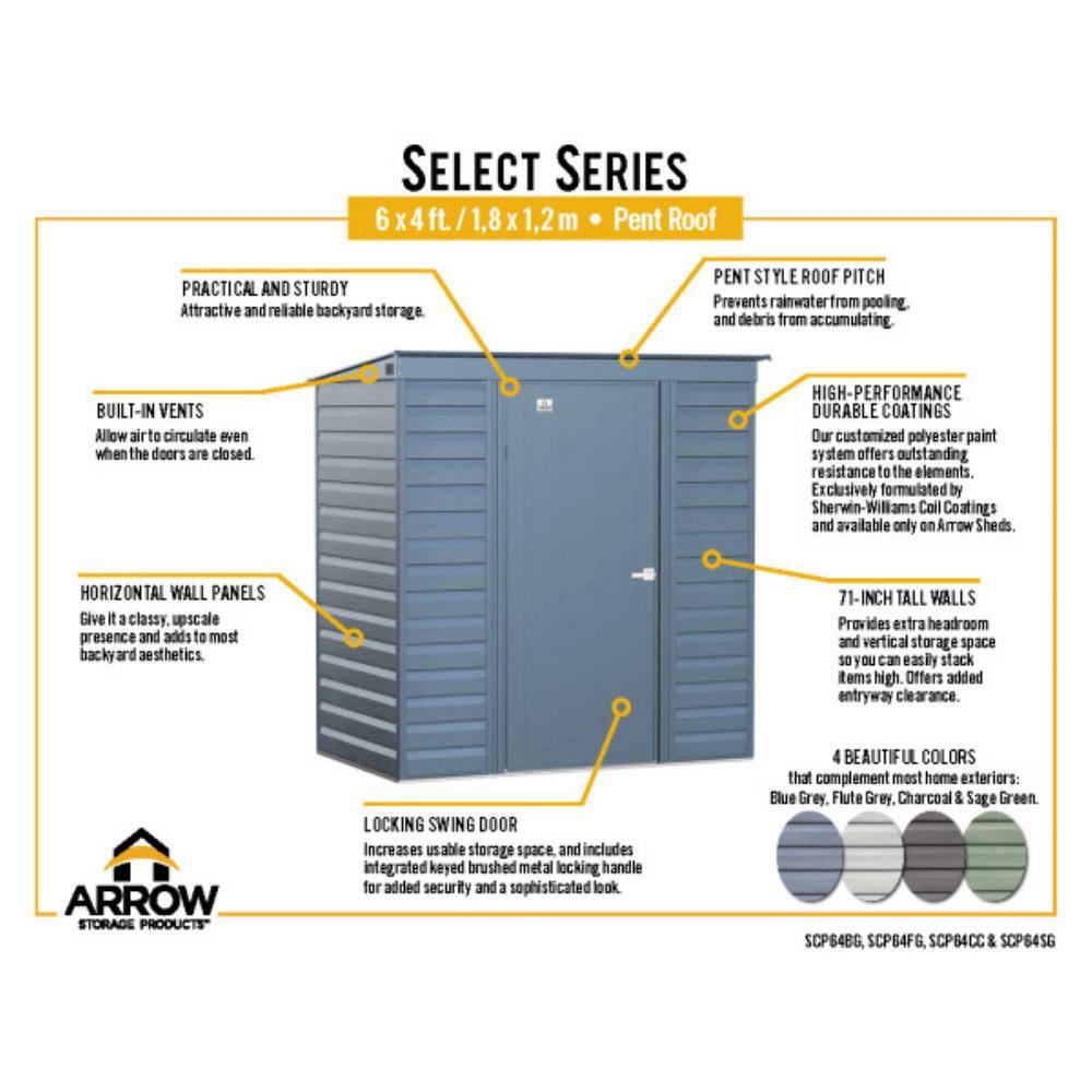 Arrow Select 6 ft. W x 4 ft. D Flute Grey Metal Shed 21 sq. ft.