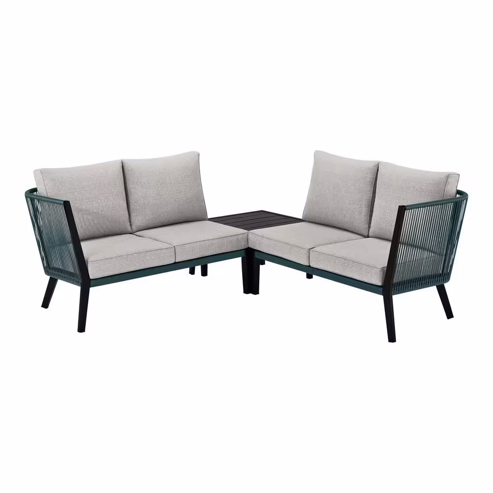 Hampton Bay Heather Glen 3-Piece Wicker and Metal Corner Patio Sectional Seating Set with CushionGuard Stone Gray Cushions