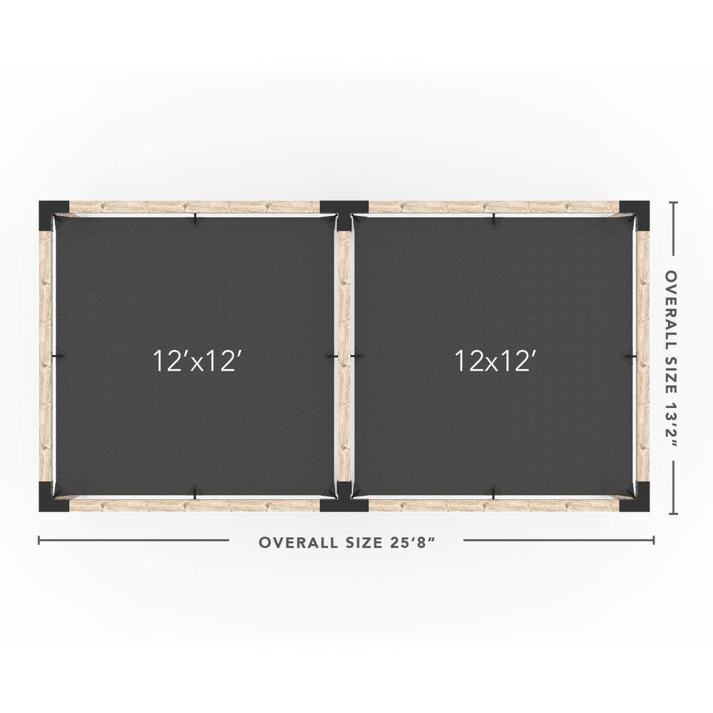 TOJA GRID 12 ft. L x 24 ft. W Double Pergola Kit with 2 Crimson Shade Sails, for 6x6 Wood