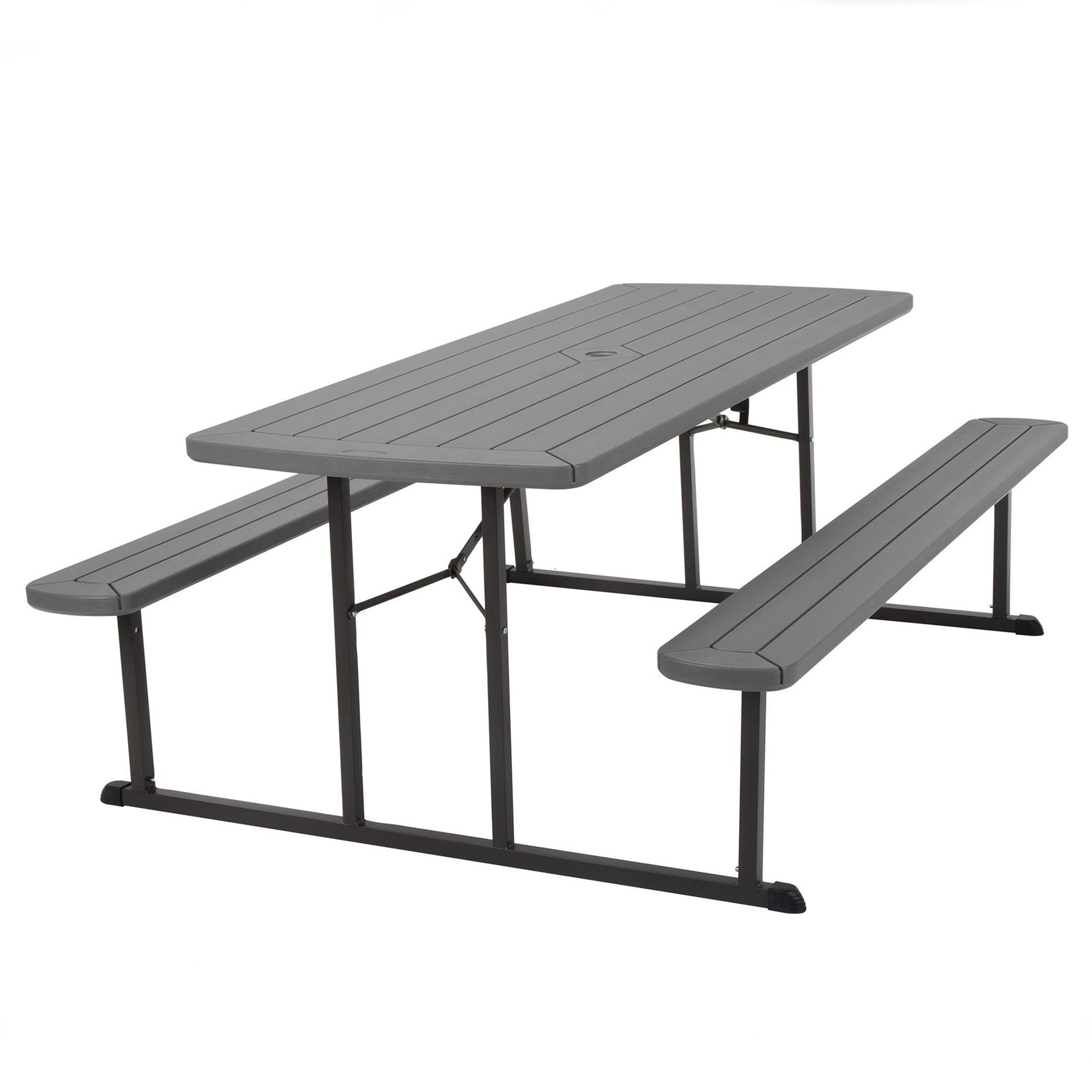 Cosco Outdoor Intellifit 6 ft. Folding Blow Mold Picnic Table, Gray Wood Grain