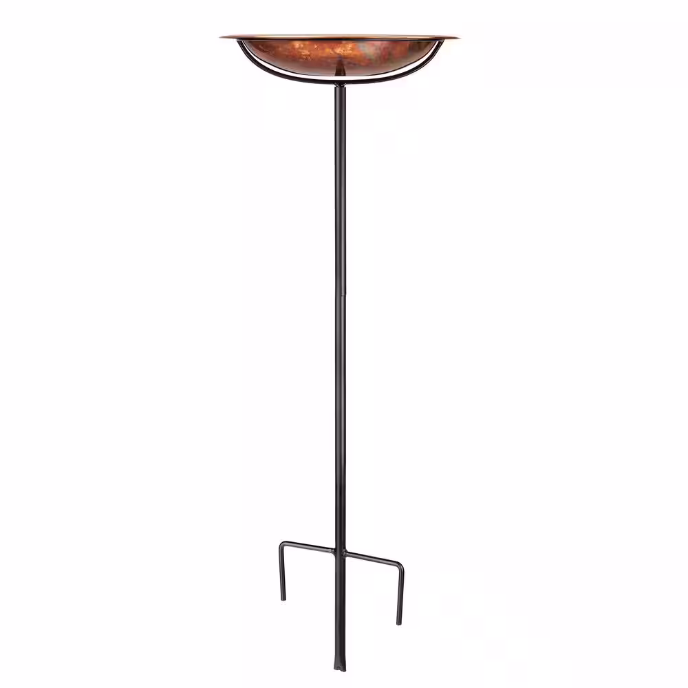 Good Directions Pure Copper Birdbath, Featuring a Hand-Applied Fired Finish and a Multi-Pronged Garden Pole