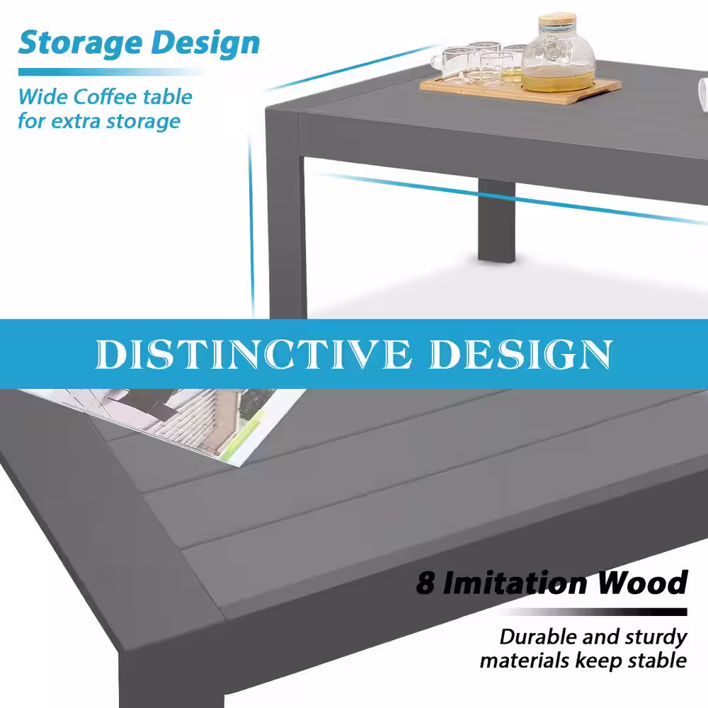 SUNVIVI Grey 4-Piece Aluminum Patio Conversation Set with Dark Grey Cushions