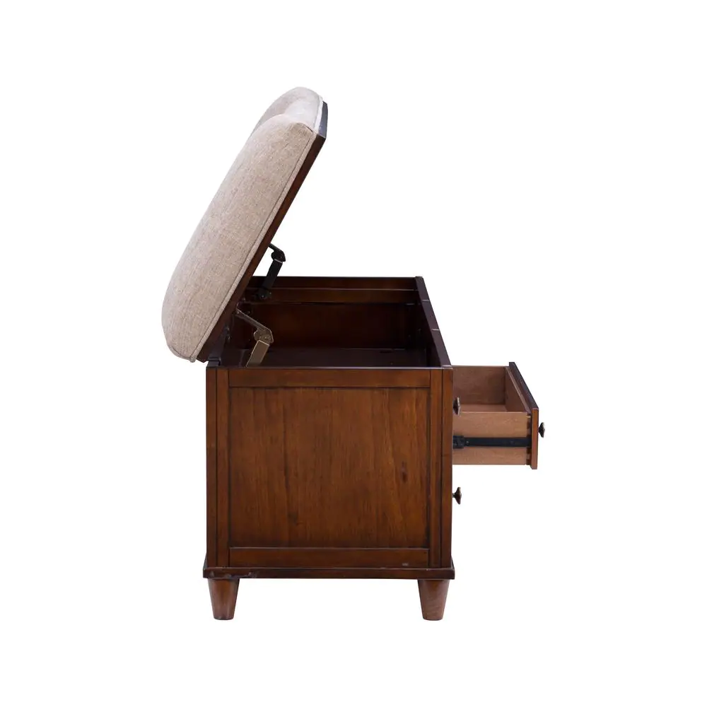 Powell Company Rangeley Brown Upholstered Storage Bench with Two Drawers