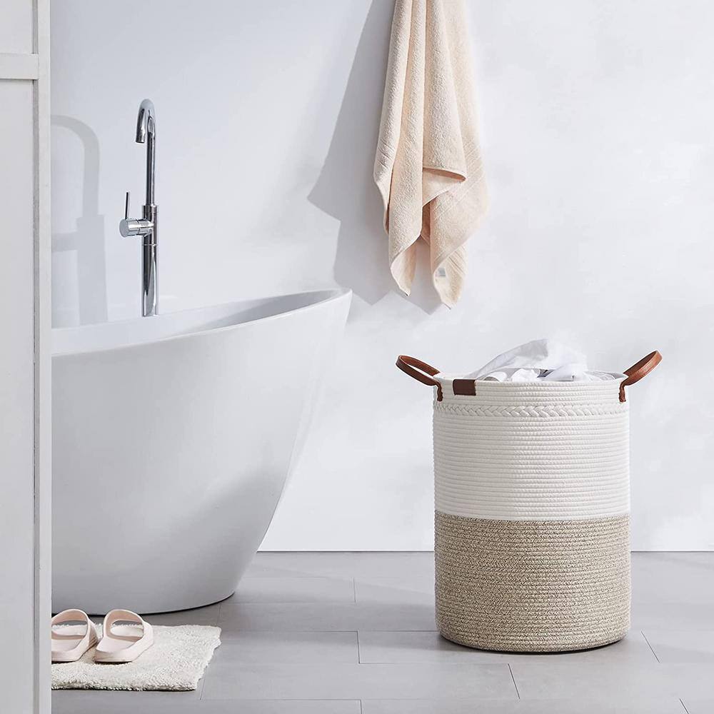 None 72 l Cotton Laundry Basket Hamper Brown