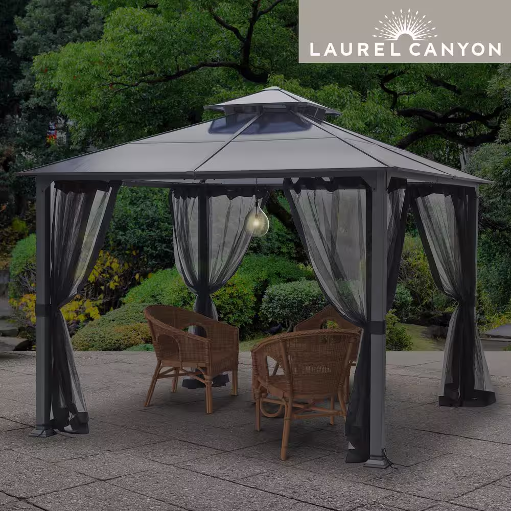 LAUREL CANYON 10 ft. x 10 ft. Polycarbonate Gazebo with Mosquito Netting (2-Tier)