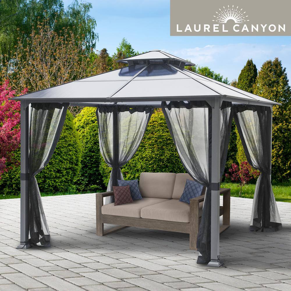 LAUREL CANYON 10 ft. x 10 ft. Polycarbonate Gazebo with Mosquito Netting (2-Tier)