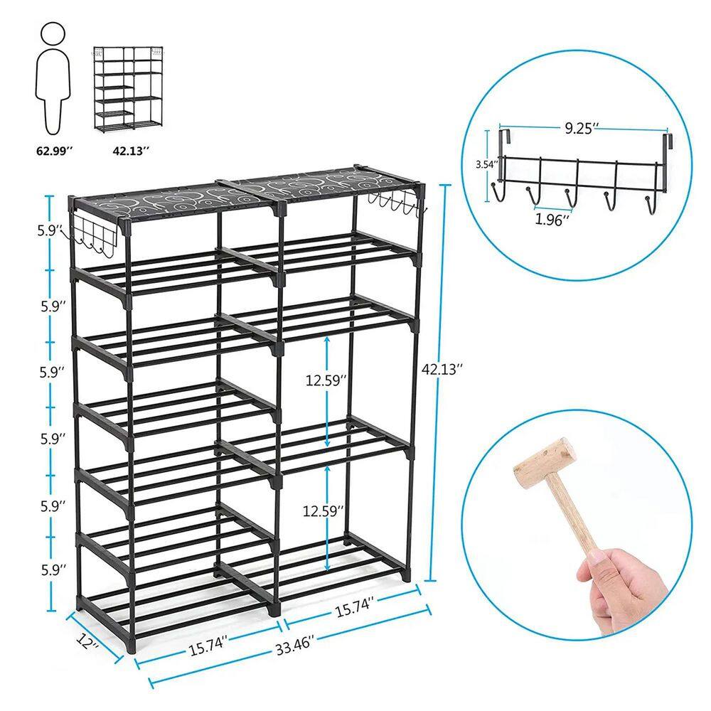 None 42 in. H 24-Pair Black Plastic Shoe Rack