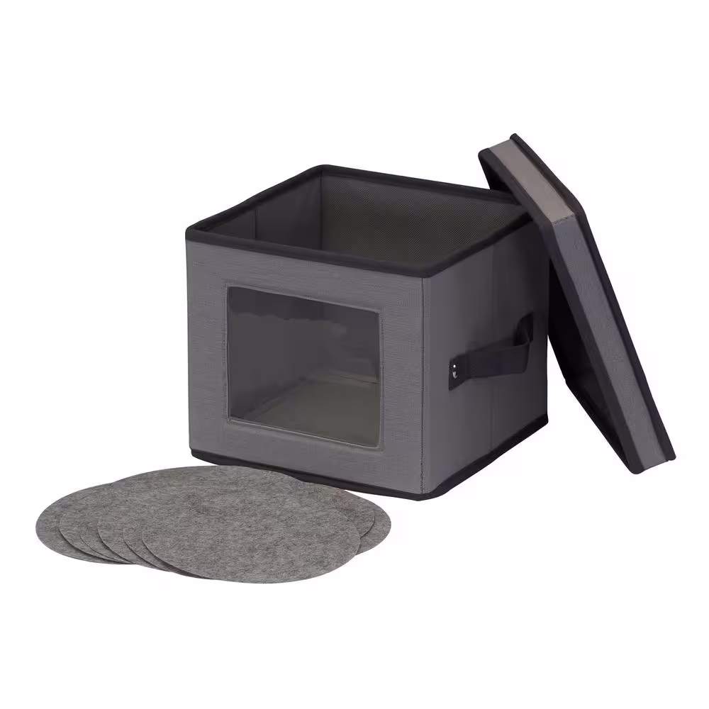 HOUSEHOLD ESSENTIALS China Plate Storage Box, Salad Plate Storage in Gray