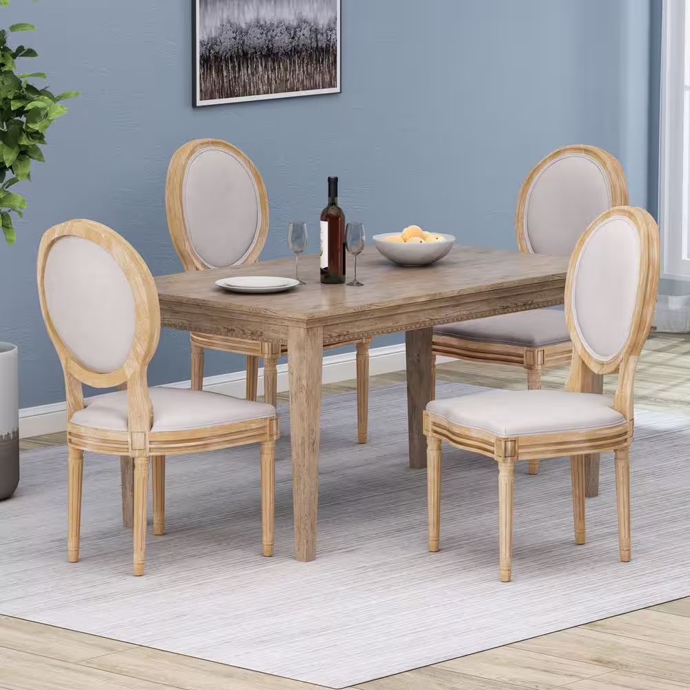 Noble House Phinnaeus Beige Fabric Upholstered Dining Chair (Set of 4)