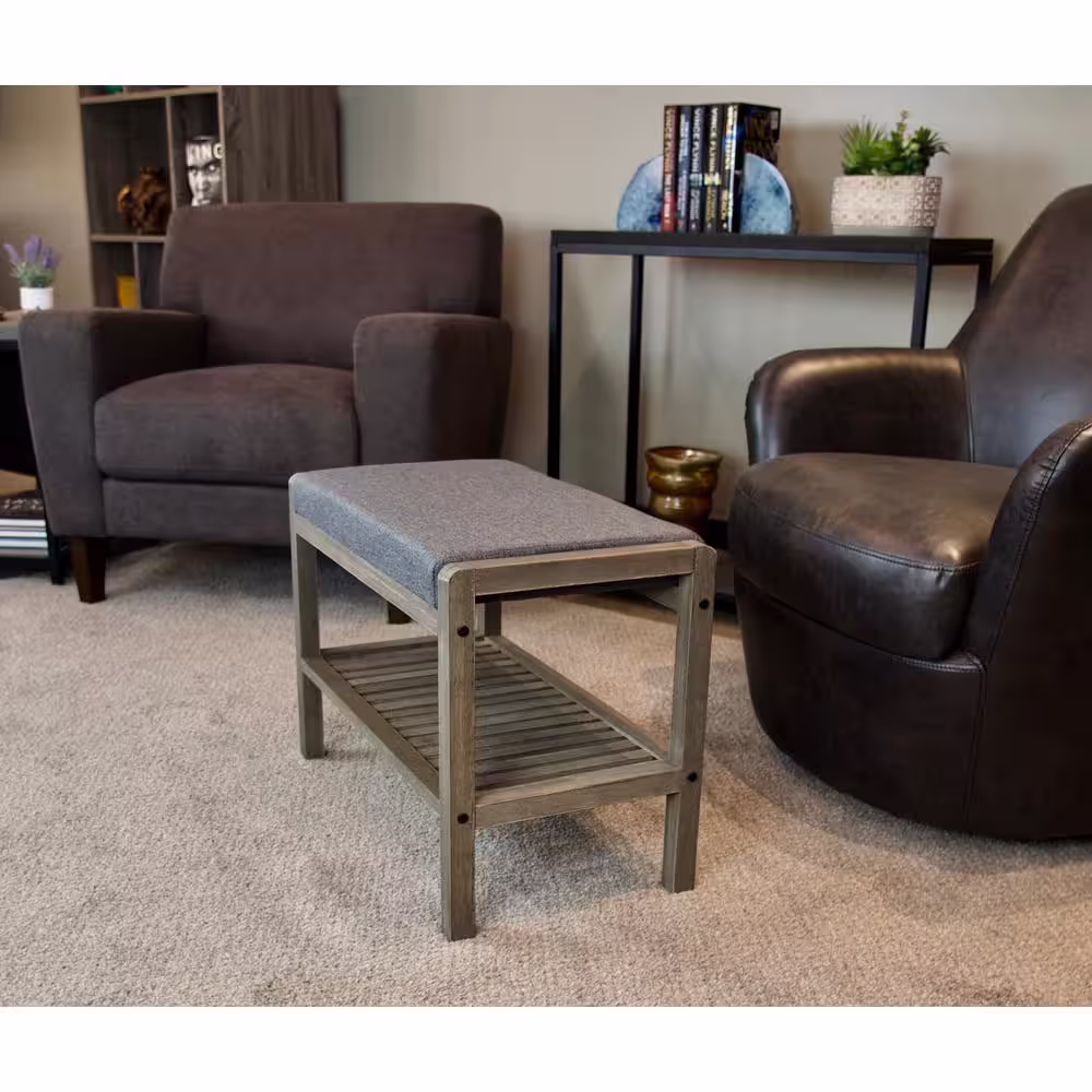 Eccostyle Gray Solid Wood Bamboo Padded Entryway Bench