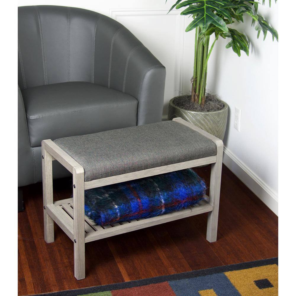 Eccostyle Gray Solid Wood Bamboo Padded Entryway Bench