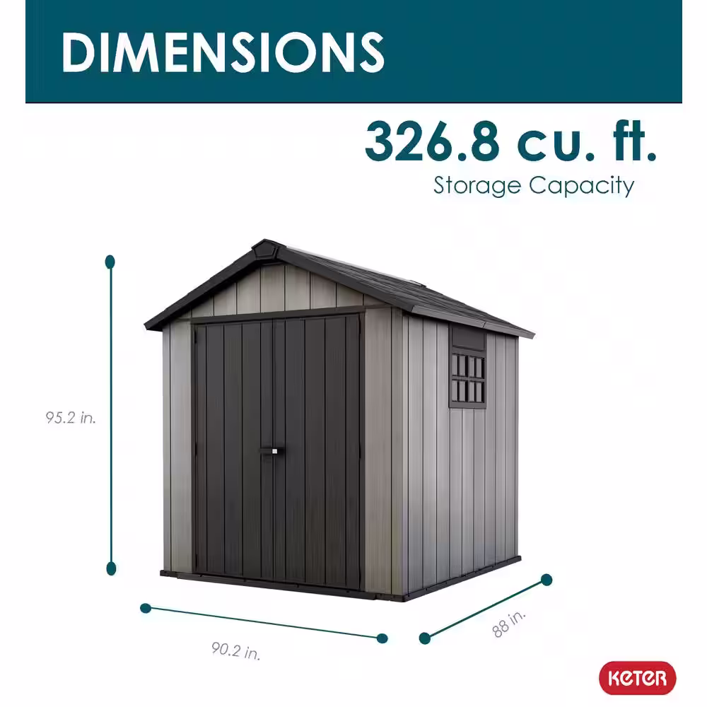 Keter Oakland 7.5 ft. W x 7 ft. D Large Grey Durable Resin Plastic Storage Shed with Double Doors and Floor (55.1 sq. ft.)