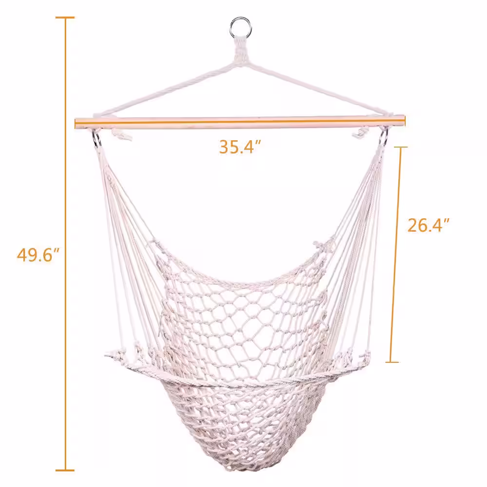 None 4 ft. Portable Cotton Hammock 2pcs Outdoor Garden Cotton Hanging Rope Air/Sky Chair Swing Beige Hammocks