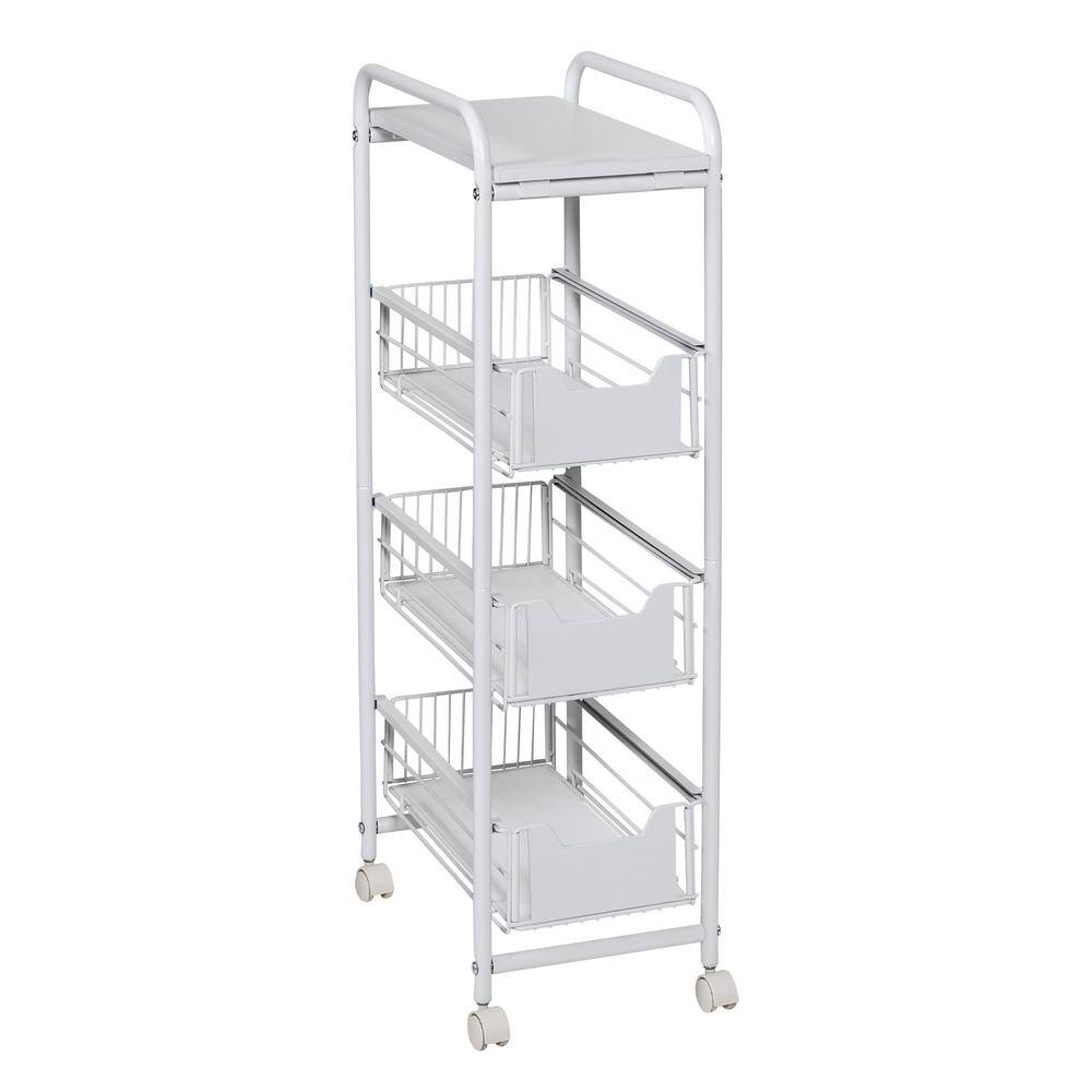 Honey-Can-Do 9.4 in. W x 33.1 in. H White Steel 3-Drawer Rolling Cart