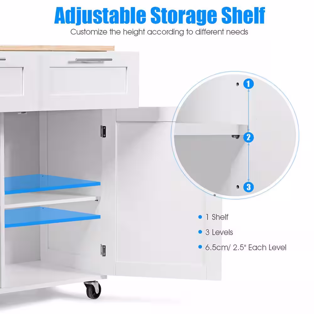 Costway White Kitchen Cart with Cabinet