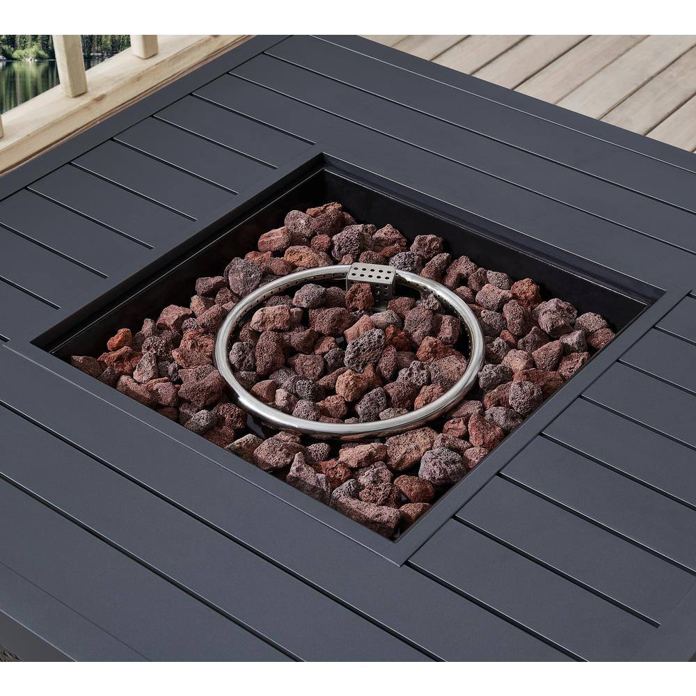 Hampton Bay Vendome 42 in. x 24 in. Square Aluminum Propane Fire Pit in Grey