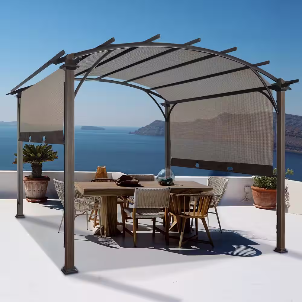None 11.4 ft. x 11.4 ft. Outdoor Pergola with Retractable Textilene Sun Shade Canopy