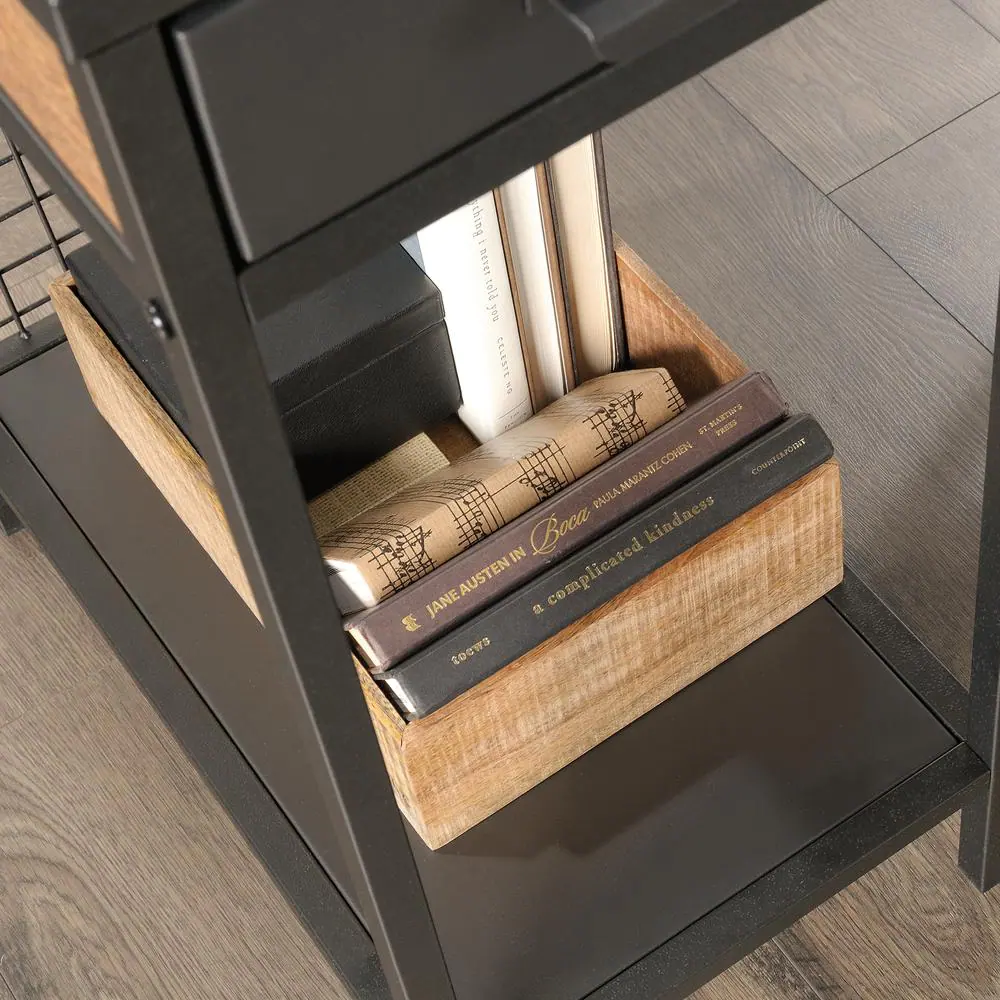 SAUDER Boulevard Cafe Vintage Oak and Black L-Shaped Desk