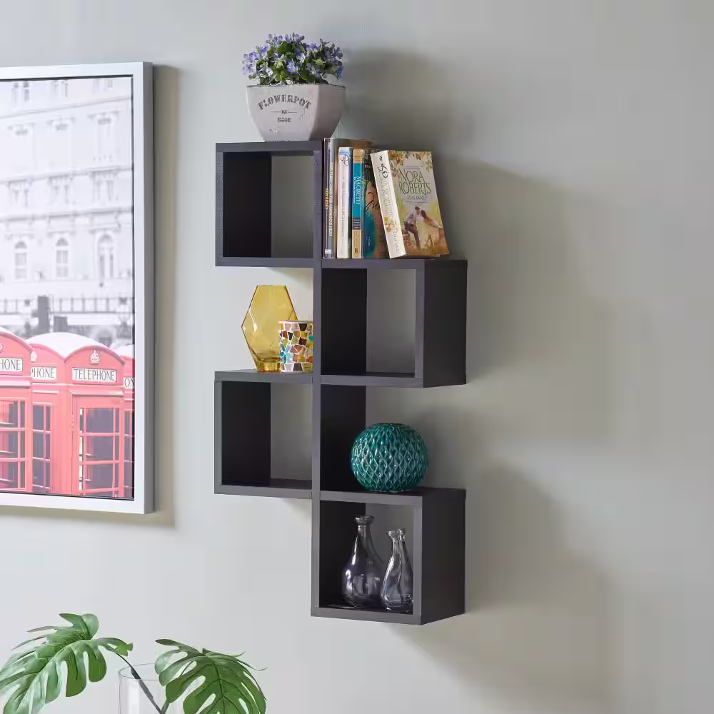 DANYA B Black MDF Cubby Chessboard Floating Wall Shelf