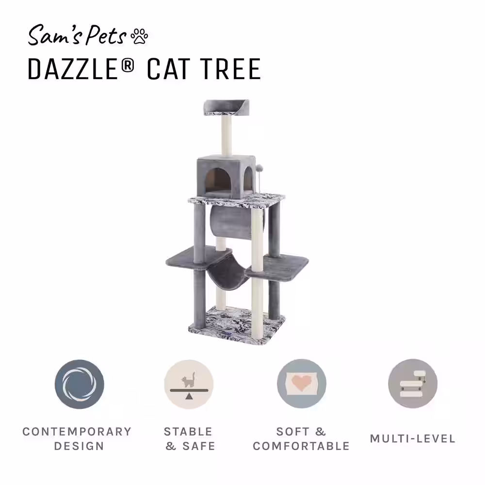 Sam's Pets Dazzle 59 in. Gray Cat Scratching Tree