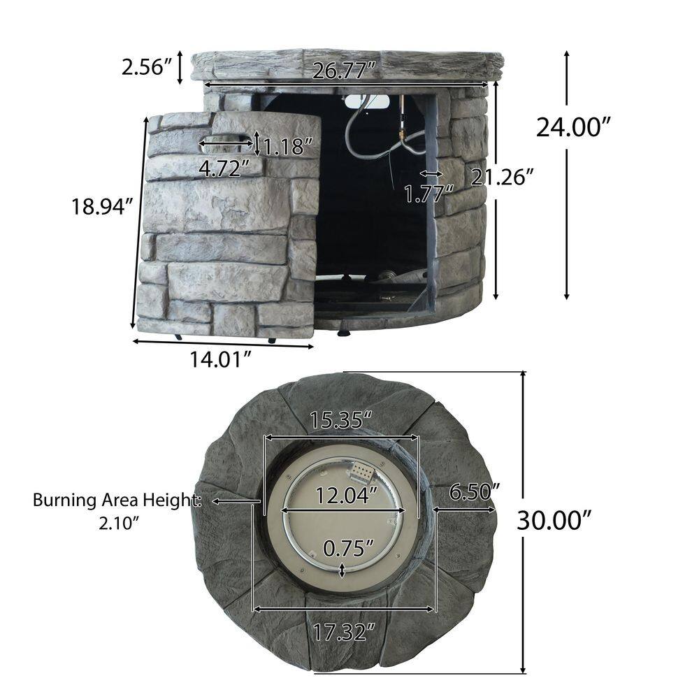 Noble House Xiomara 30 in. x 24 in. Circular MGO Propane Fire Pit in Grey