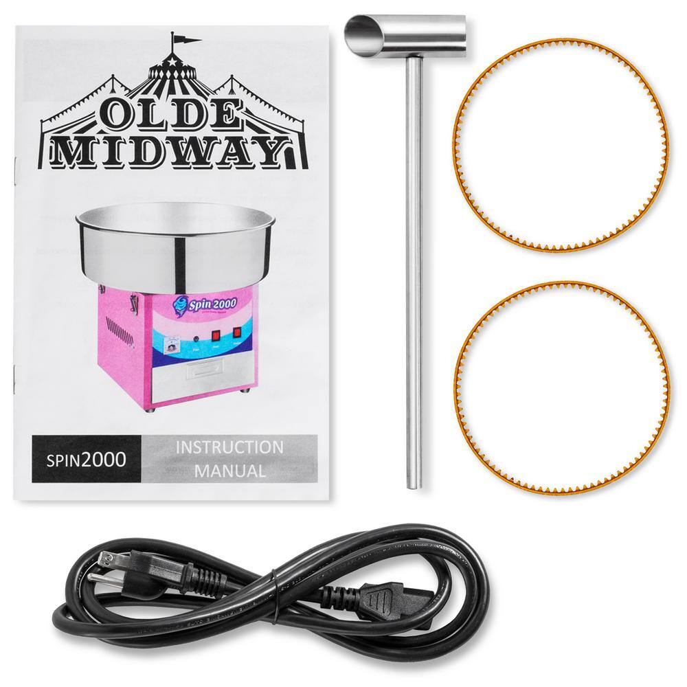 Olde Midway 950 W Pink Cotton Candy Machine with Shield