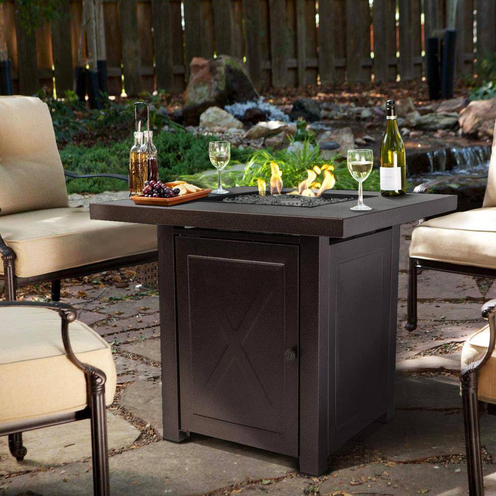 Barton 30 in. x 29 in. Square Aluminum Propane Fire Pit with Fire Glass and Weather Cover