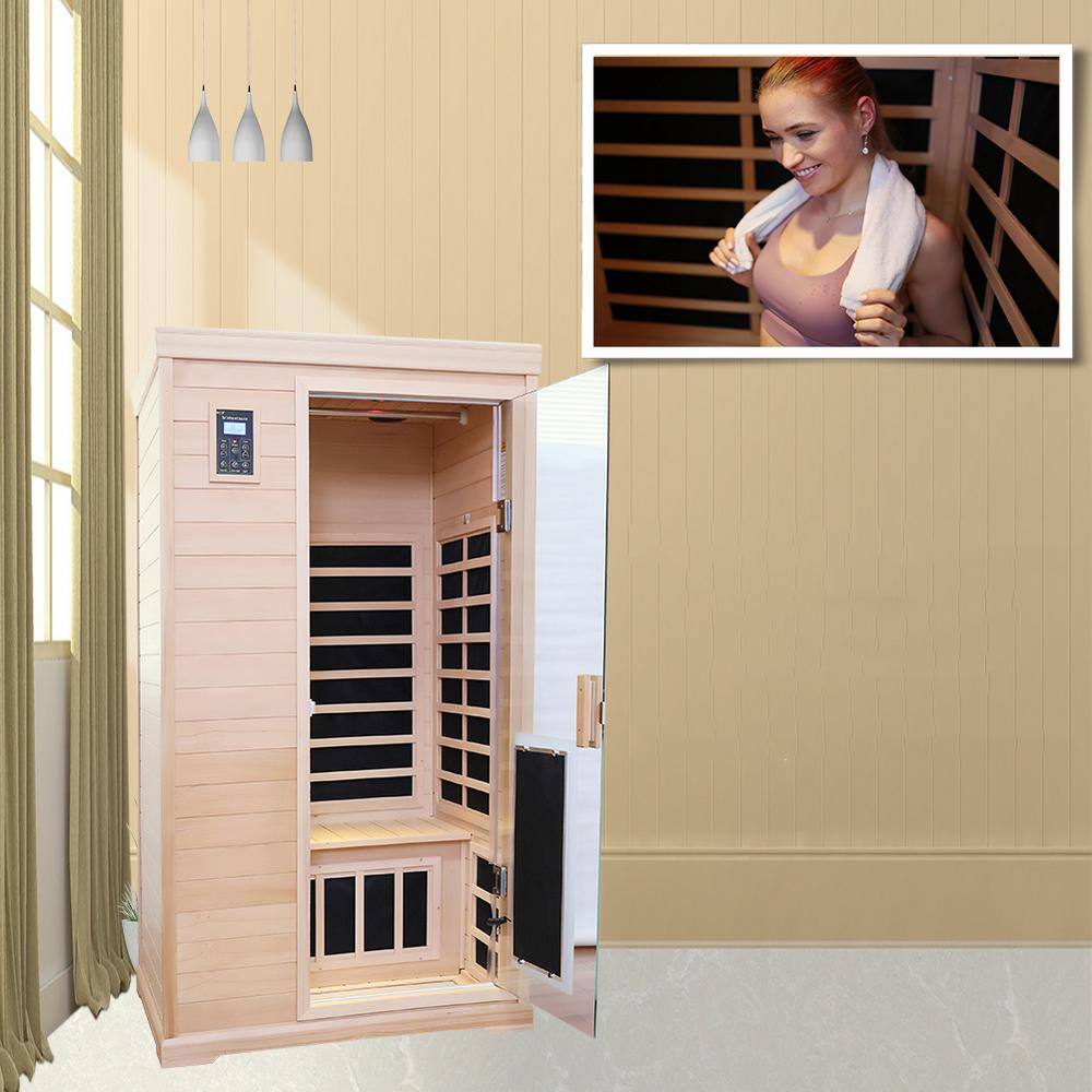 None 2-Person Sauna with 8 Low EMF Heaters and Bluetooth Audio, 1 LED Reading Lamp and 2 Chromotherapy Lights