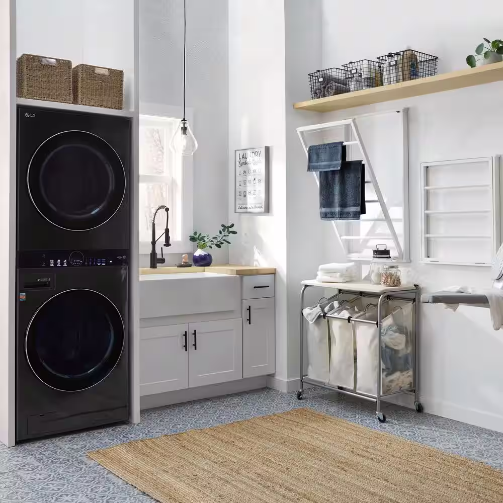 StyleWell 27 in. H x 24 in. W x 2 in. D White Wood Collapsible Laundry Wall Rack