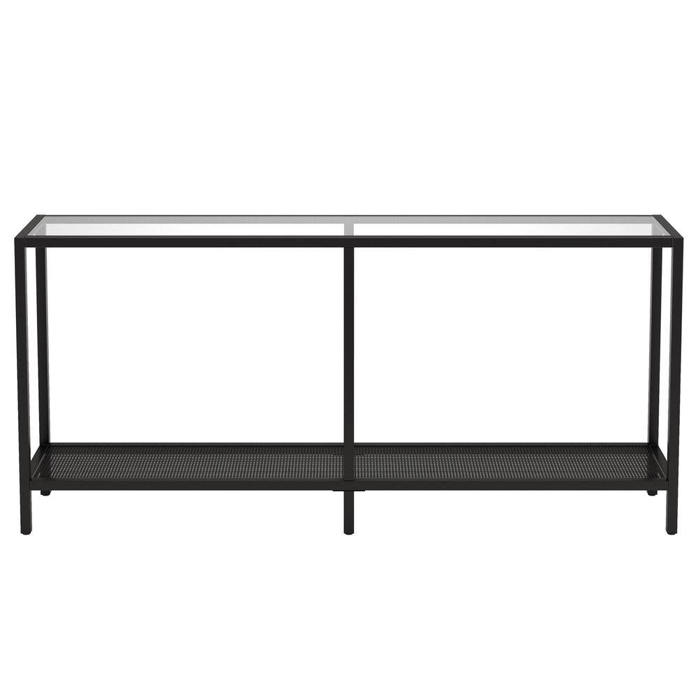 None Rigan 64 in. Rectangle Blackened Bronze Glass Console Table