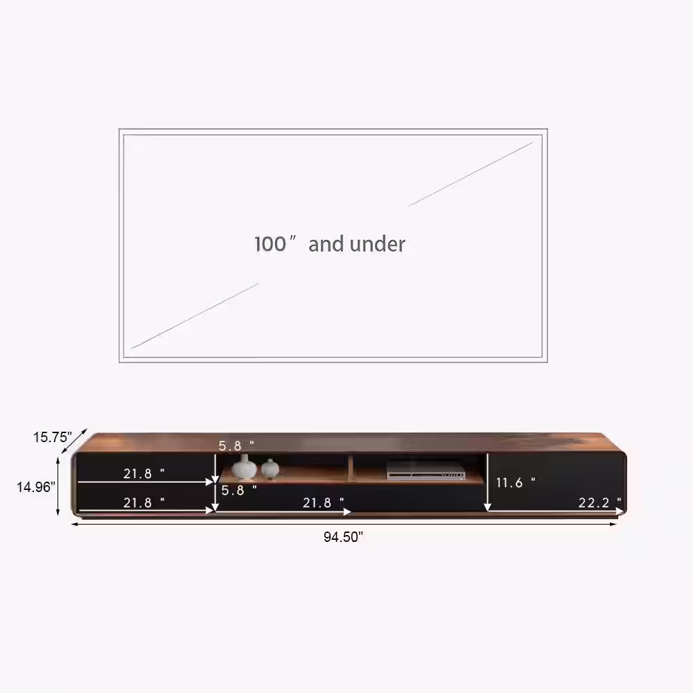 J&E Home 94.5 in. Modern Wood Brown TV Stand Fully-assembled with 4-Drawers Fits TV's up to 100 in.