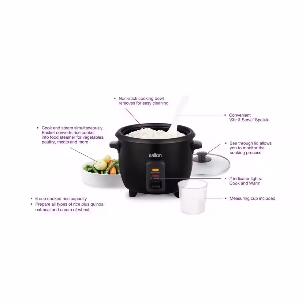 Salton Black Automatic 6-Cup Rice Cooker