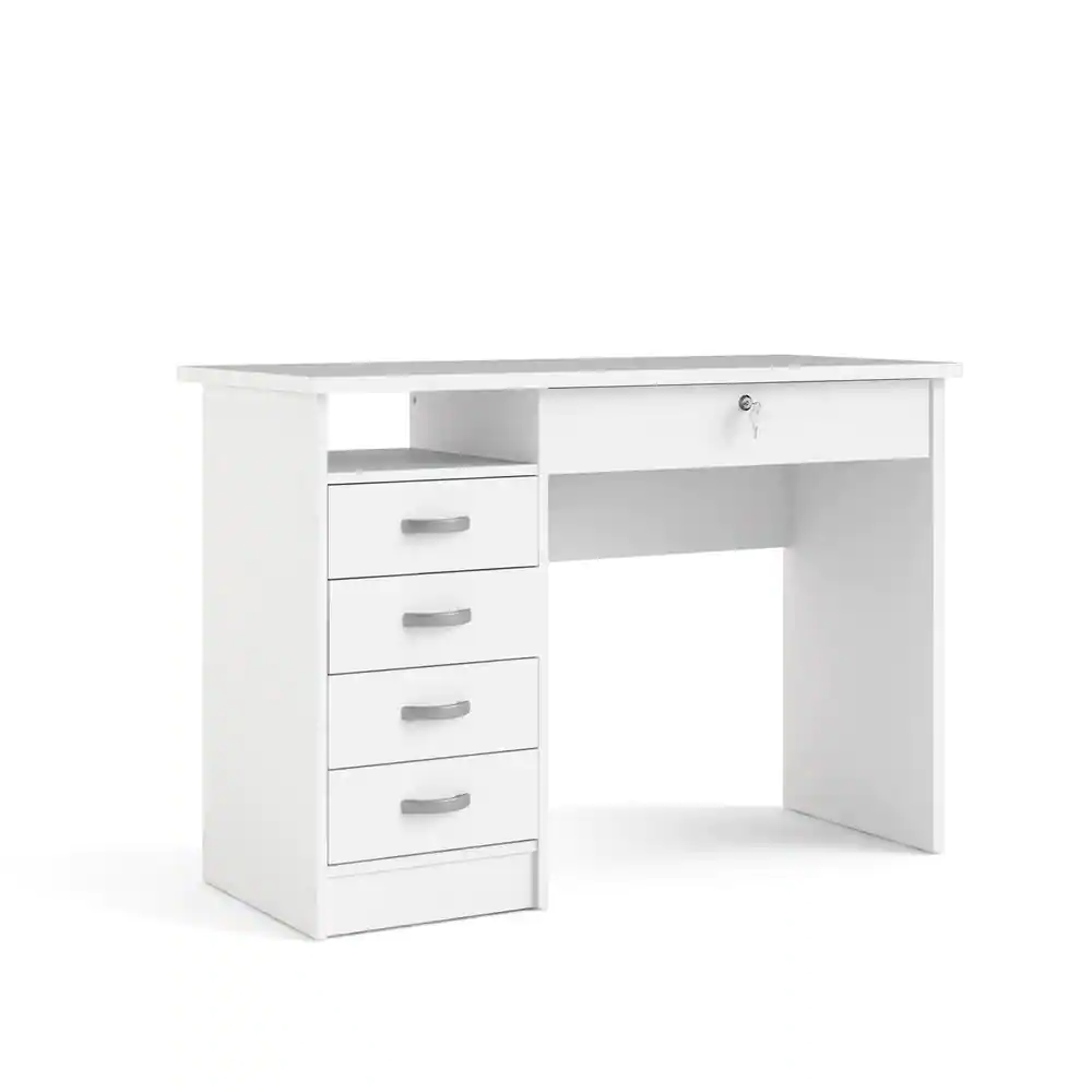 Tvilum 43 in. Rectangular White 5 Drawer Writing Desk with Locking Feature