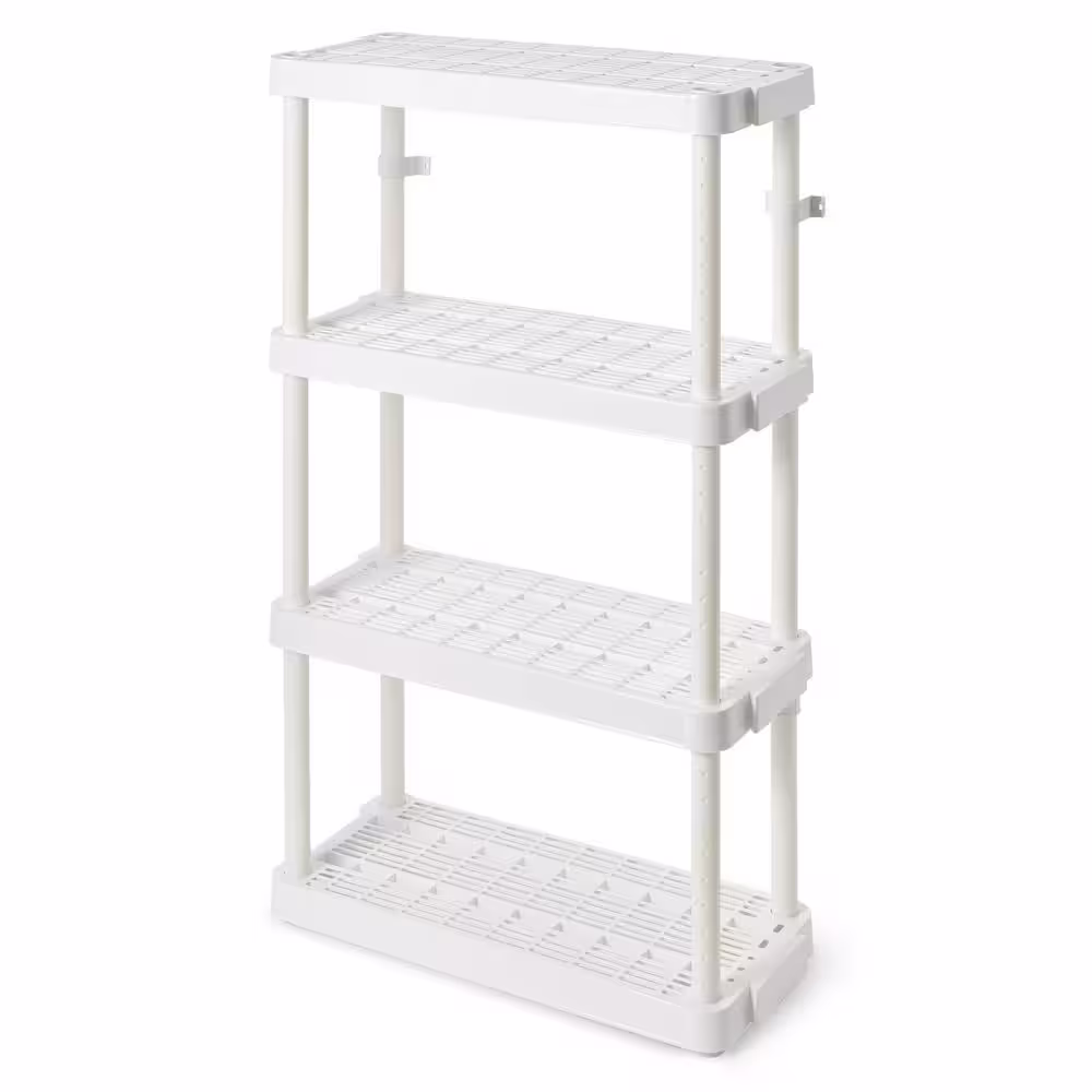 GRACIOUS LIVING Medium Duty Plastic 14 x 32 x 54.5 in. 4 Tier Ventilated Shelving Units, White (2 Pack)