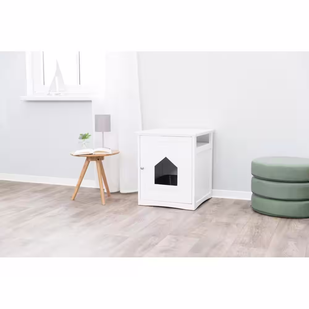 TRIXIE Standard Wood Litter Box Enclosure with Top Shelf in White