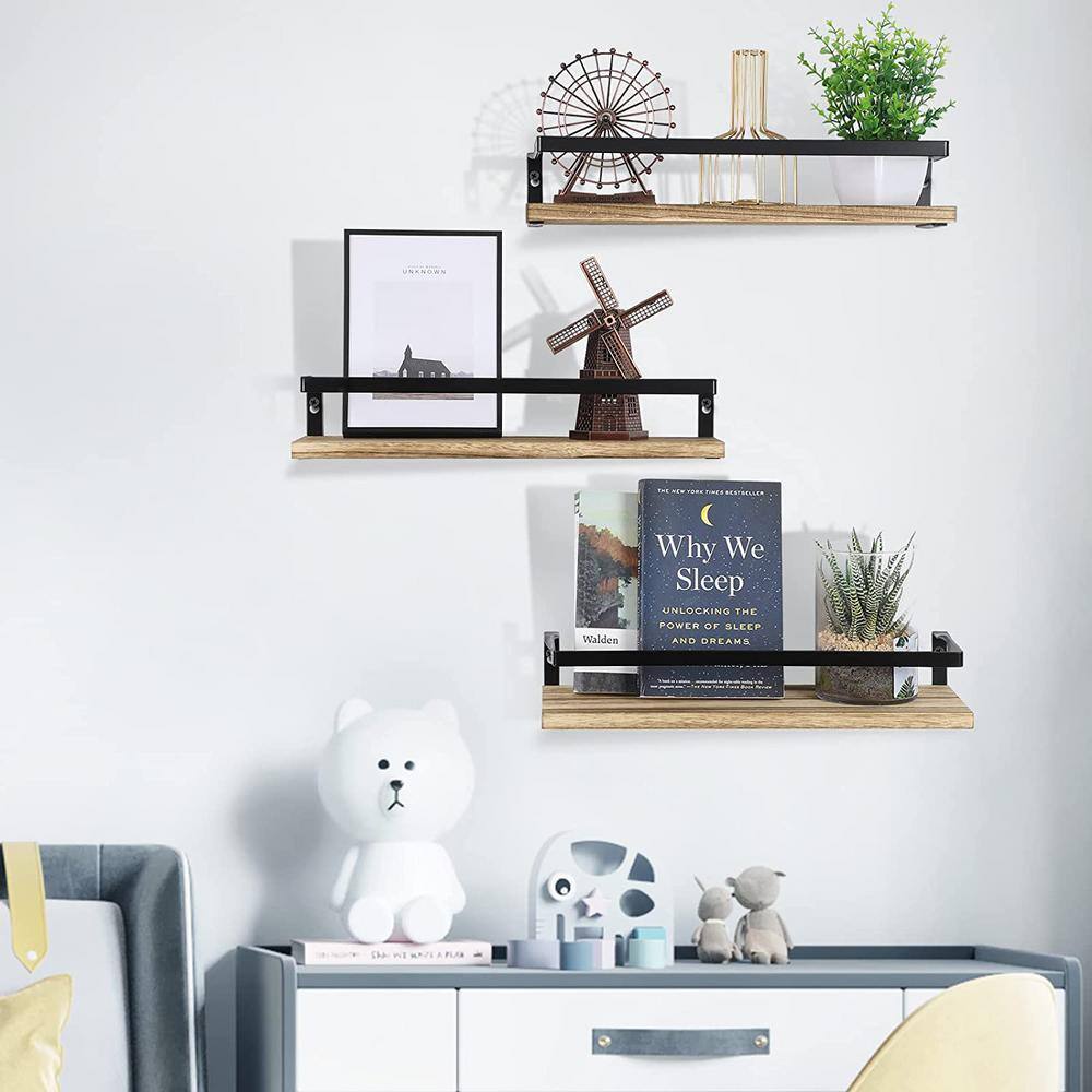 None 5.7 in. W x 16 in. D x 3.2 in. Light Brown Wood Decorative Wall Shelves with Brackets