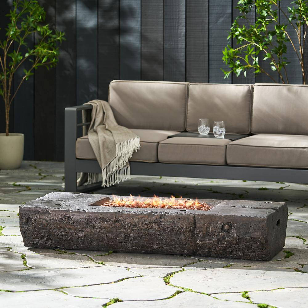 Noble House Barnes Brown Wood Stone Fire Pit (No Tank Holder)