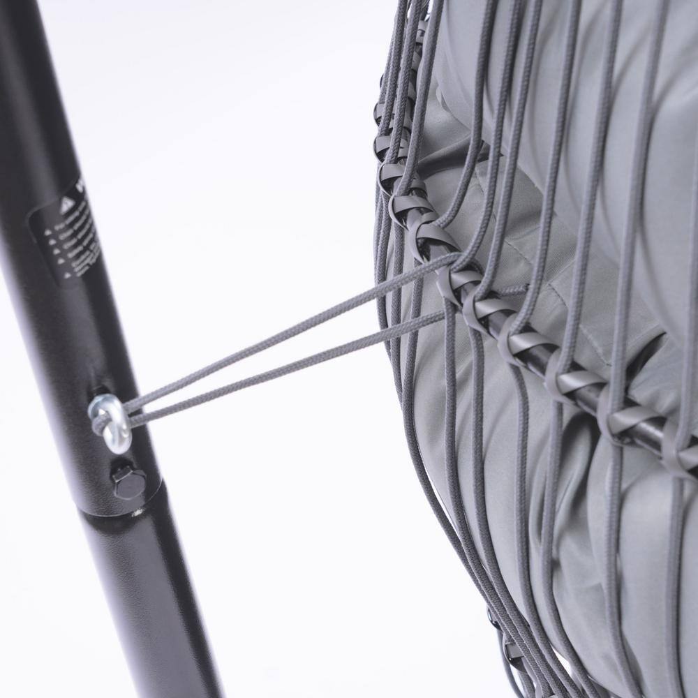 None 3.5 ft. Folding Hanging Chair Rattan Swing Hammock With Cushion and Pillow in Grey