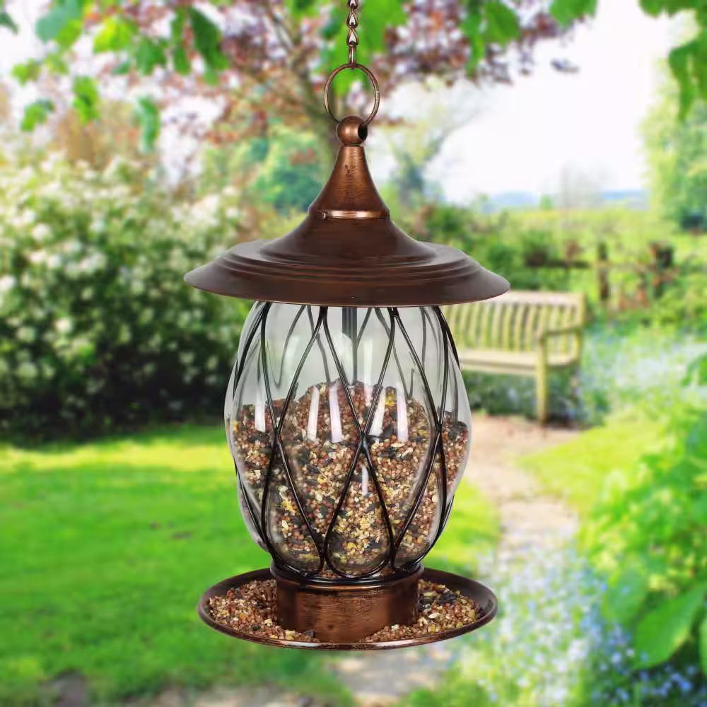 Exhart Solar Bronze, 9 in. x 40 in. Metal Bird Feeder