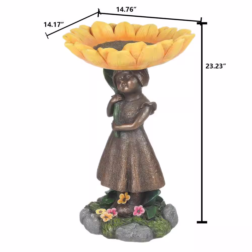 LuxenHome Resin Sunflower Girl Bird Bath