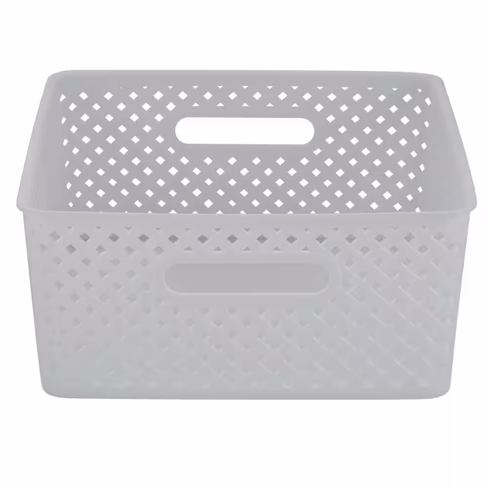 SIMPLIFY Medium 3 gal. Resin Wicker Storage Bin in White 2-Pack