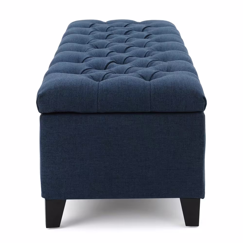 Noble House Dark Blue Tufted Fabric Storage Bench