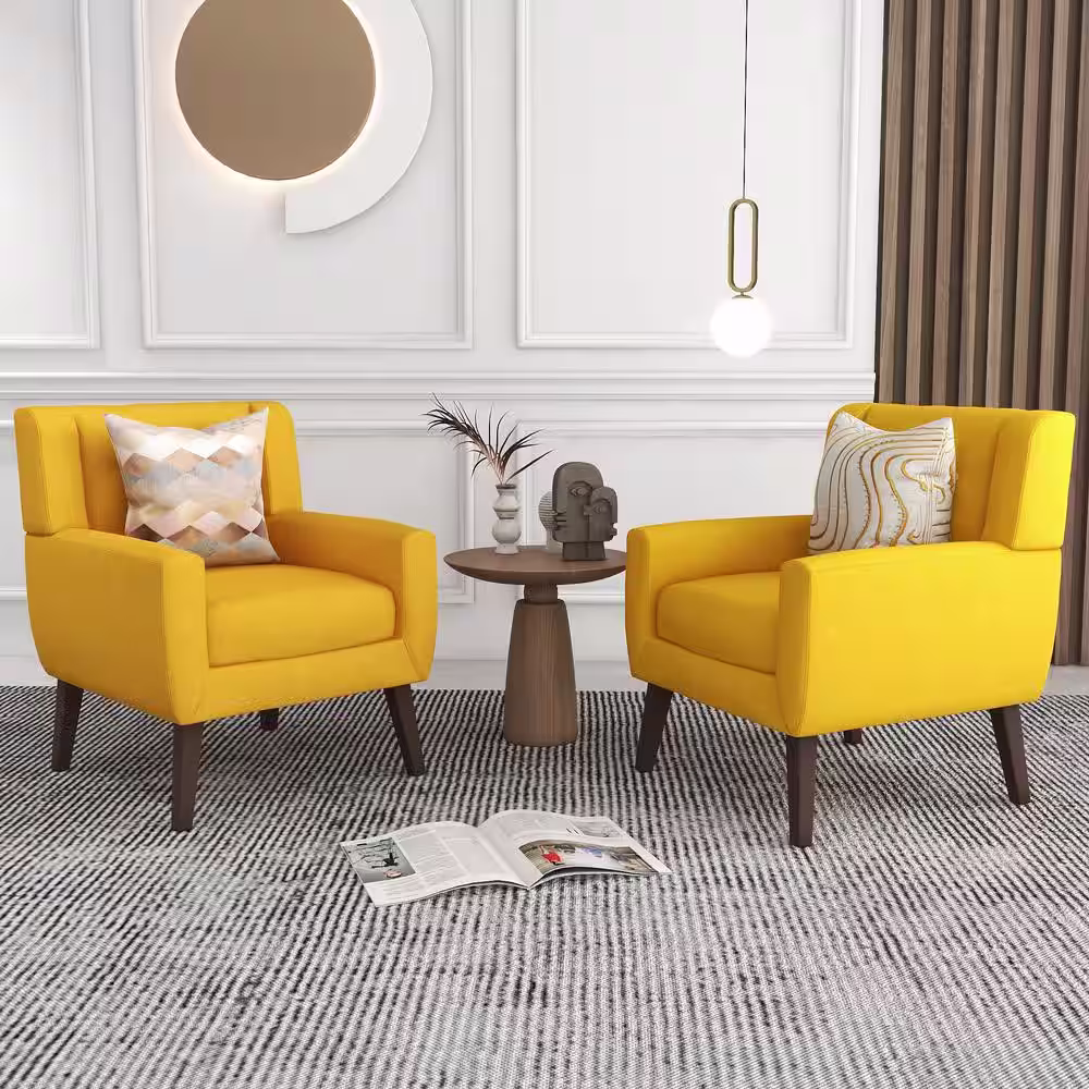 Uixe Mid-Century Modern Button Yellow Accent Arm Chair (set of 2)